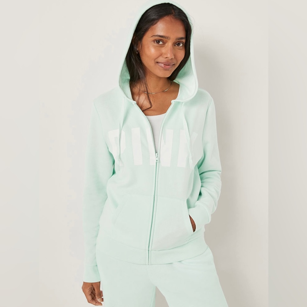 🤍✨NWT✨PINK Victoria’s Secret Mint Zip-Up Jacket w/ Hoodie🤍